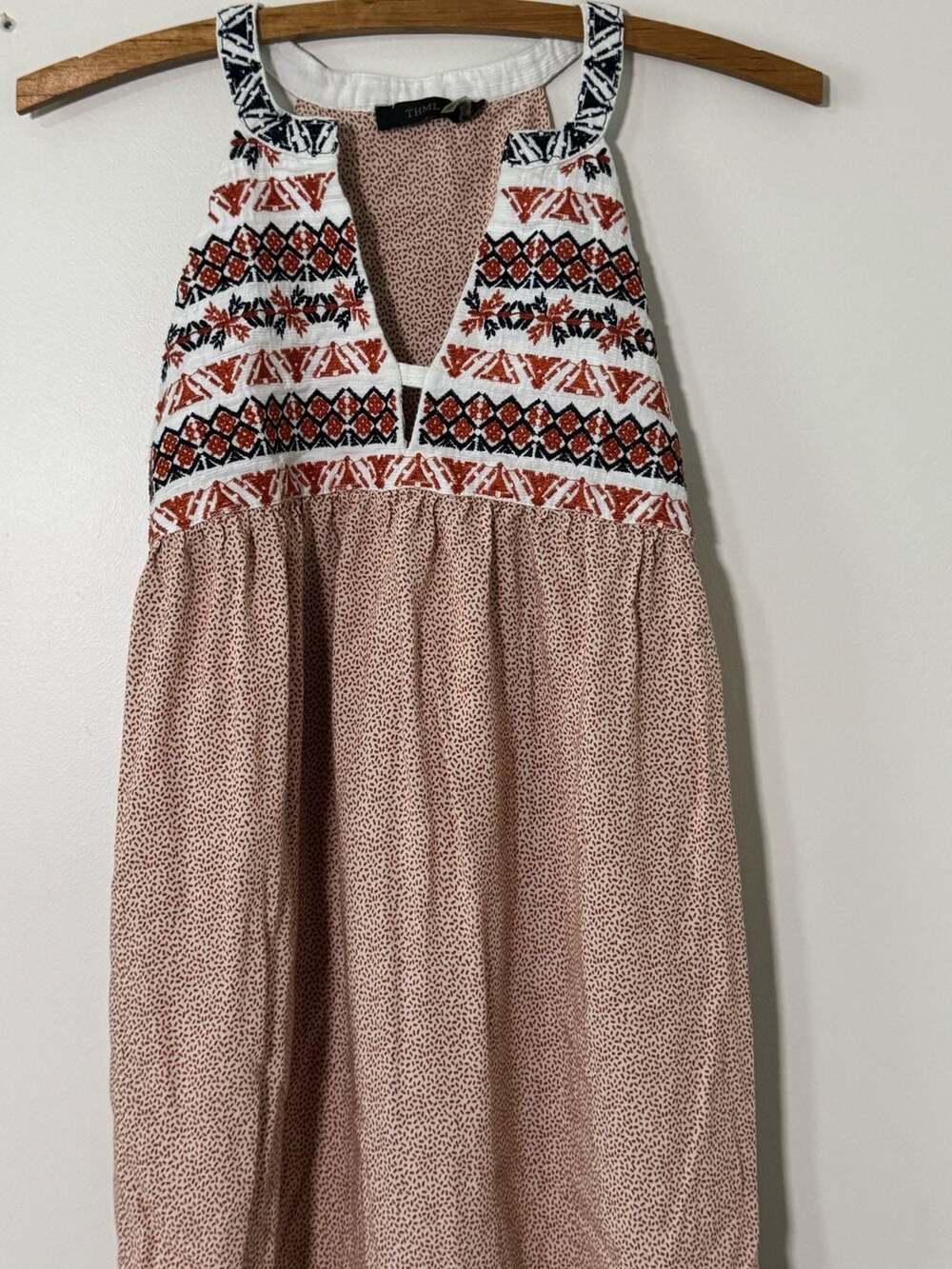THML Floral Print Halter Dress with Embroidered Neckline, Size XS